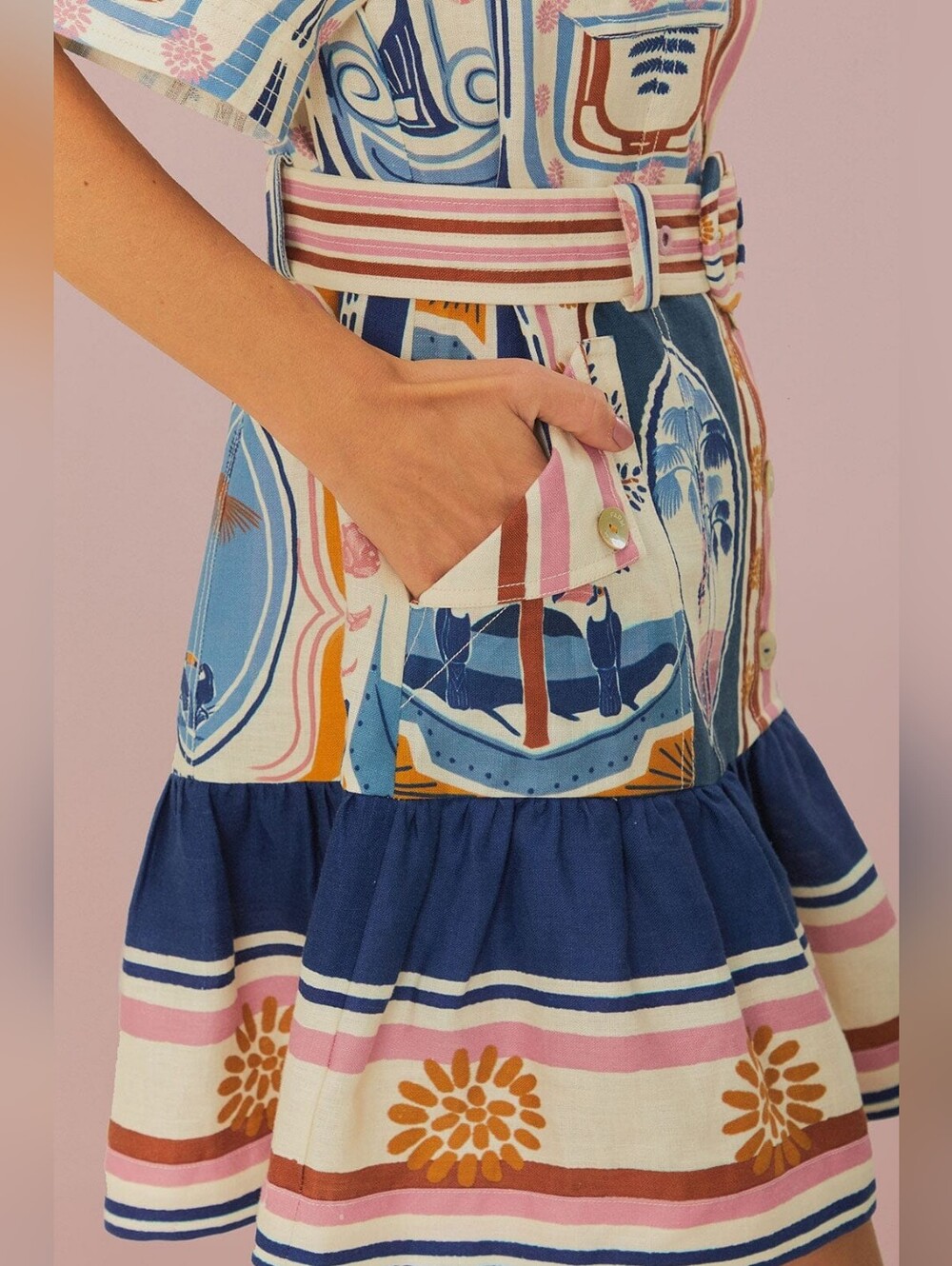 Farm Rio Cerrado Stamps Mini Dress - Picture 3 of 13